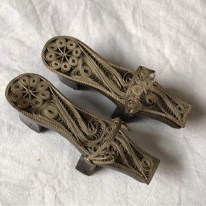 Vintage Turkish Wooden Filigree Clogs Bath Shoes